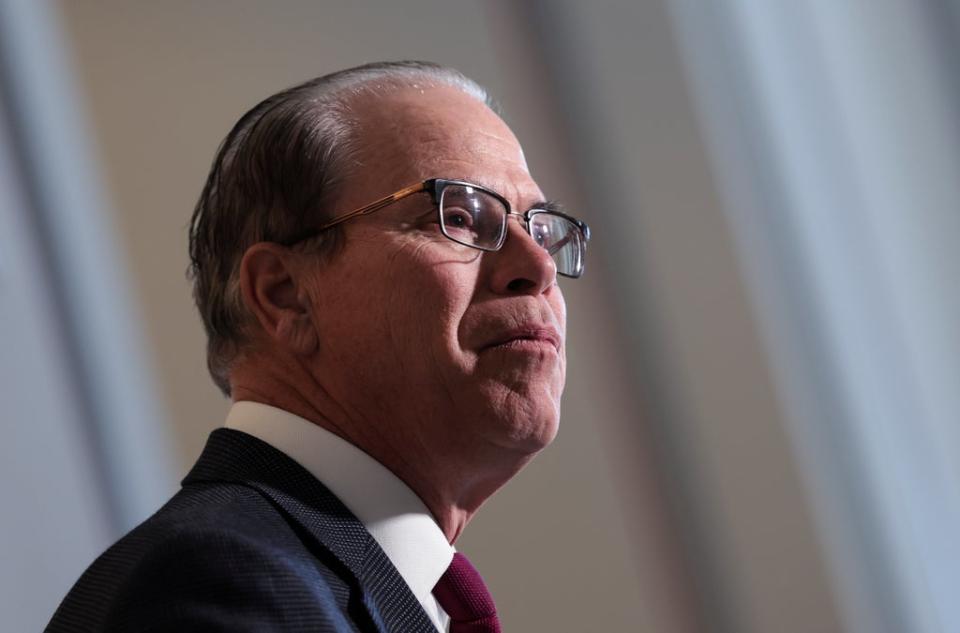  US Sen Mike Braun (R-IN) speaks on southern border security during a press conference at the Russell Senate Office Building on 2 February 2022 in Washington, DC (Getty Images)