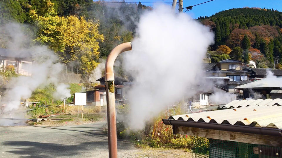 In a remote village in Kumamoto, steam from the hot springs is generated into electricity that runs the town. Photo: Supplied