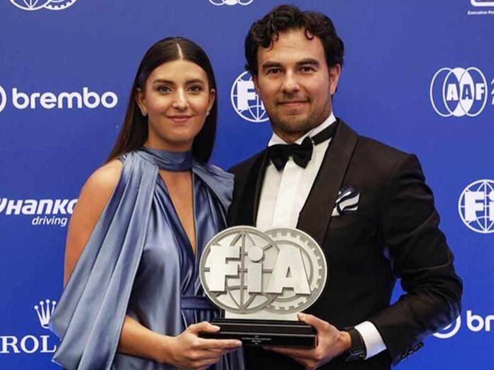 <p>Sergio Perez Instagram</p> Sergio Perez and Carola Martinez at the 2023 FIA Prize Giving ceremony.