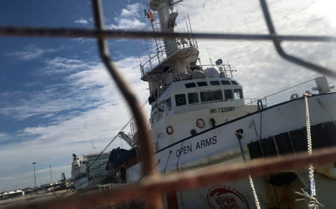 The Spanish rescue vessel Open Arms in the port of Pozzallo, Sicily, Monday March 19, 2018. - Credit: AP