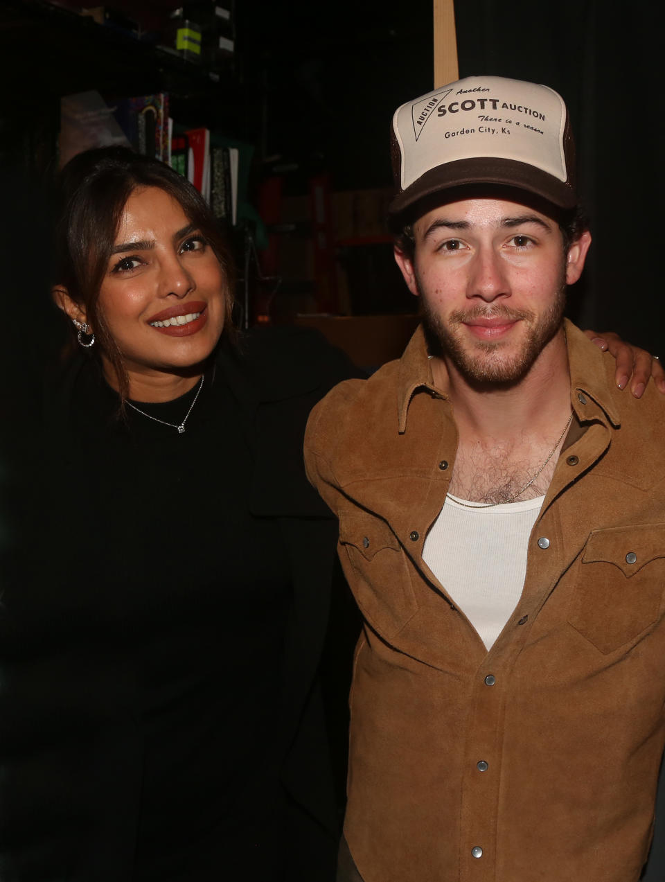 NEW YORK, NEW YORK - SEPTEMBER 27: (EXCLUSIVE COVERAGE) Priyanka Chopra Jonas and Nick Jonas pose backstage at the hit musical "Kimberly Akimbo" on Broadway at The Booth Theater on September 27, 2023 in New York City. (Photo by Bruce Glikas/WireImage)