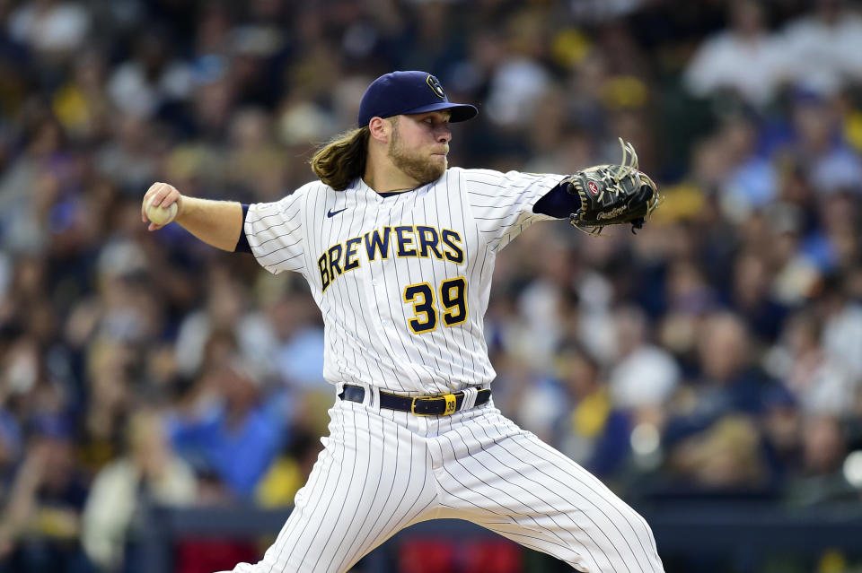 Corbin Burnes #39 of the Milwaukee Brewers is a top fantasy baseball pitcher