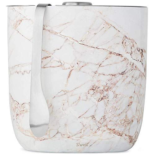 5) Marble Stainless Steel Ice Bucket with Tongs