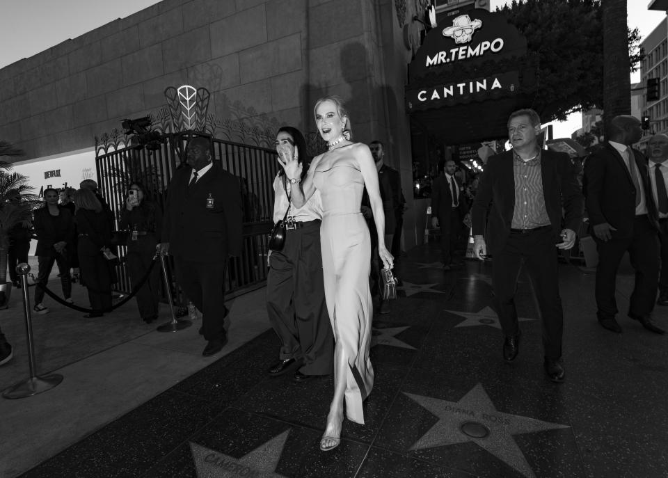 LOS ANGELES, CALIFORNIA - JUNE 13: (EDITORS NOTE: Image has been shot in black and white. Color version is available.) Nicole Kidman attends the world premiere of Netflix's "A Family Affair" at The Egyptian Theatre Hollywood on June 13, 2024 in Los Angeles, California.  (Photo by Roger Kisby/Getty Images for Netflix)