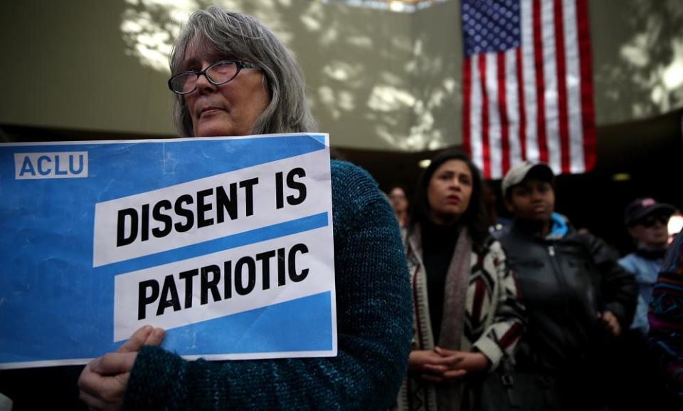 A town hall meeting in Van Nuys, California. Hundreds turned up to voice their concerns about the Trump administration.