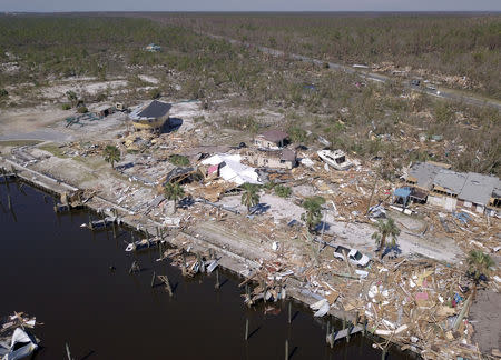 Aerial photo shows damaged and destroyed homes after Hurricane Michael smashed into Florida's northwest coast in Mexico Beach, Florida, U.S., October 12, 2018. Picture taken October 12, 2018. REUTERS/Dronebase