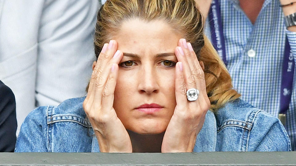 Mirka Federer watches on as husband Roger plays during the Wimbledon final. (Photo by Karwai Tang/Getty Images) (Photo by Karwai Tang/Getty Images)