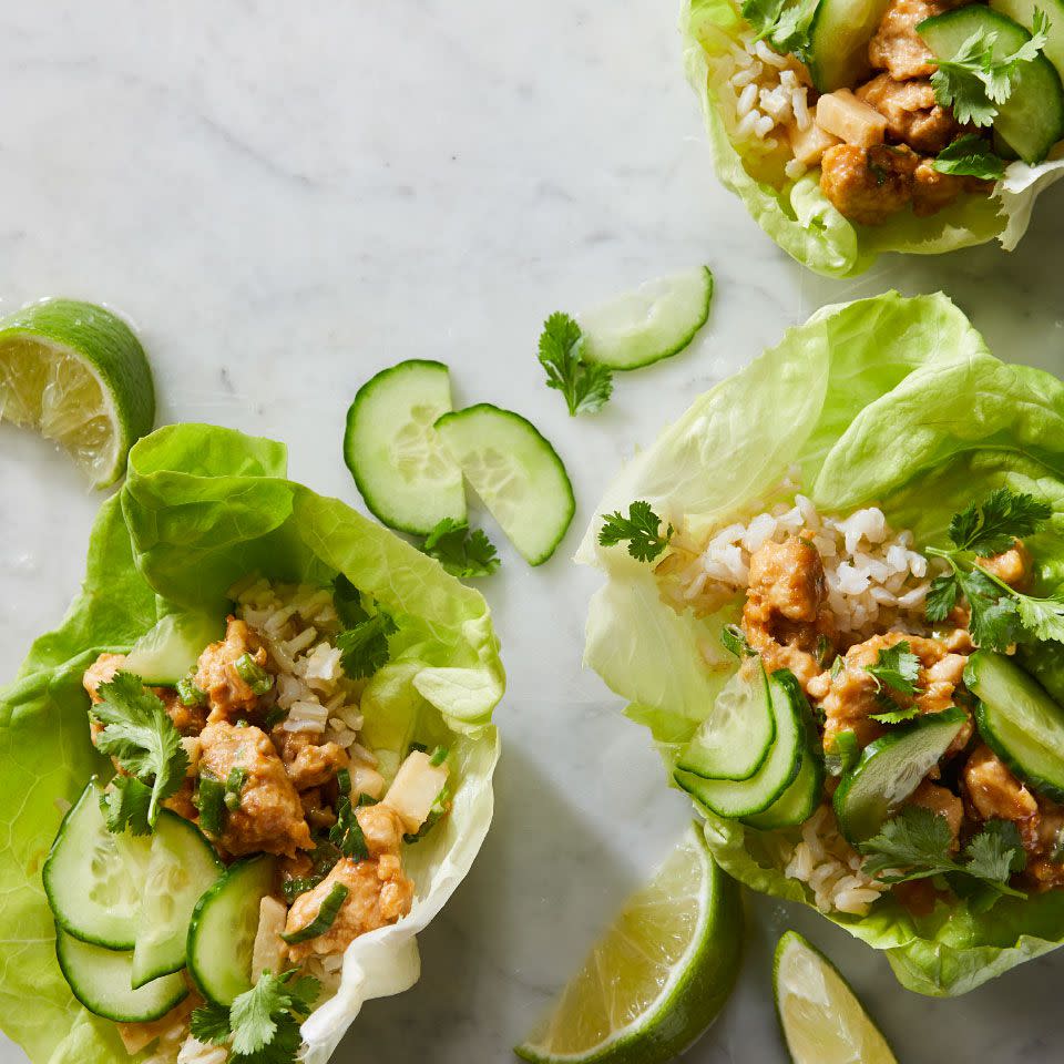 Chicken & Cucumber Lettuce Wraps with Peanut Sauce