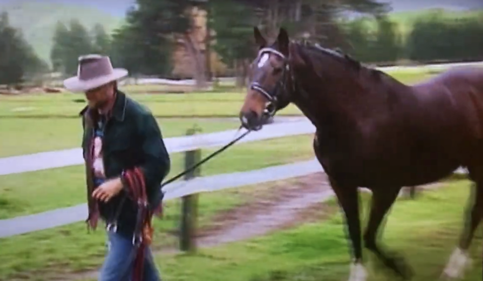 Viggo Mortensen walking a horse