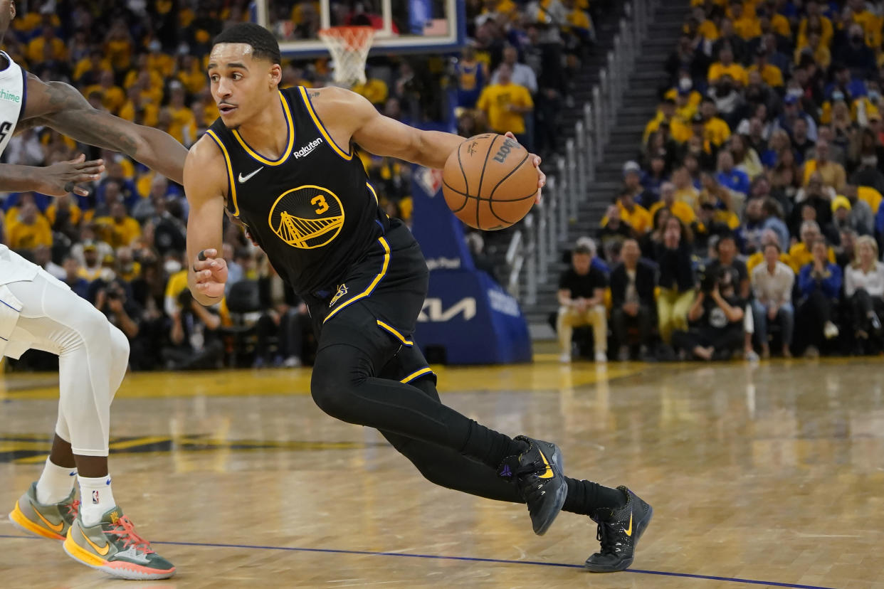 Golden State Warriors guard Jordan Poole is one of the key role players to watch in the NBA Finals. (AP Photo/Jeff Chiu)