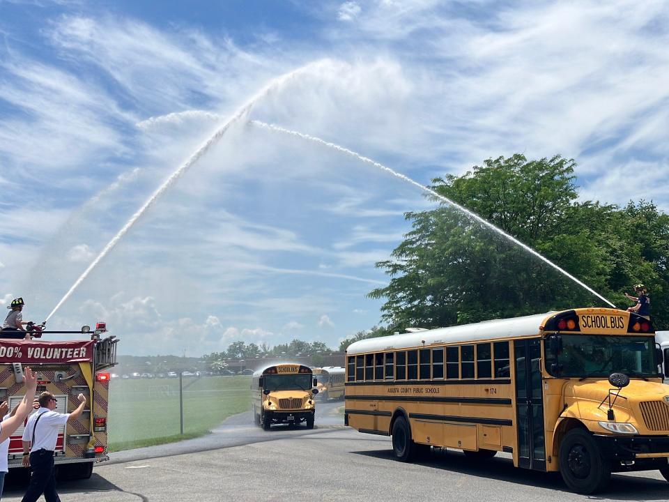 A water cannon salute from the Swoope Volunteer Fire Department sent Beverley Manor Middle School students off in style Wednesday on the last day of the school year.