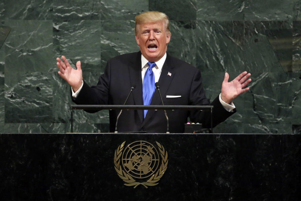 President Trump addresses the 72nd session of the United Nations General Assembly, at U.N. headquarters in September 2017. (Photo: Richard Drew/AP)