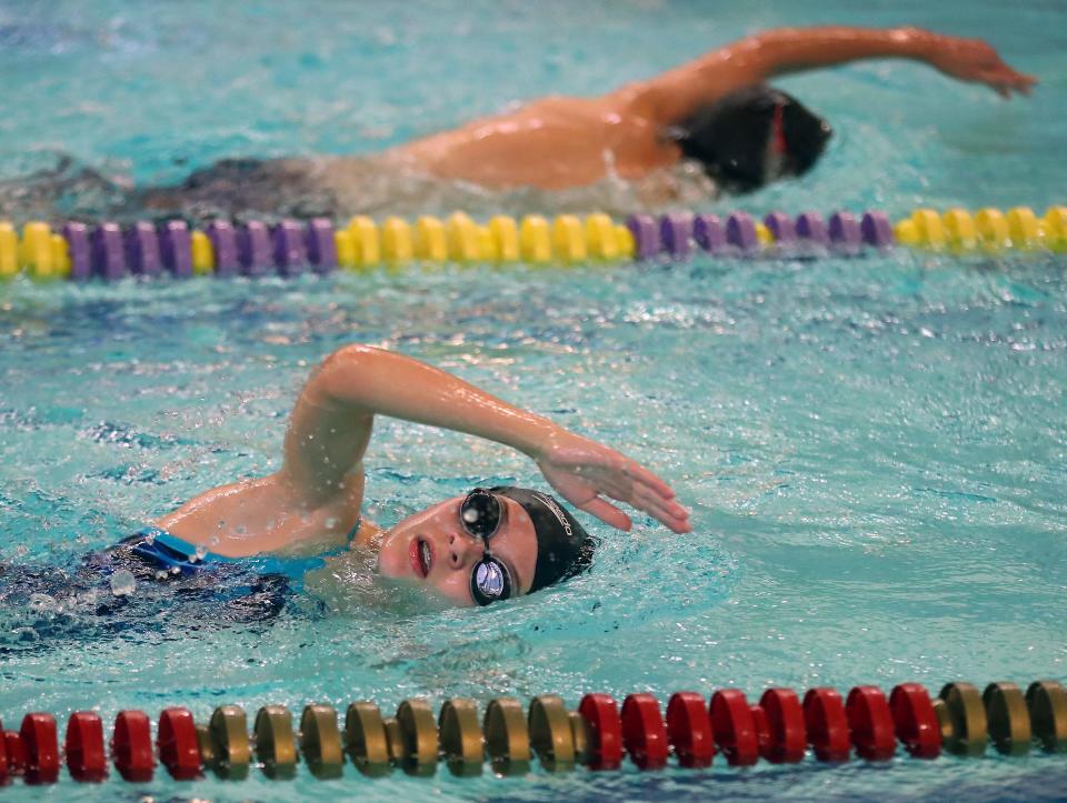 Members of the Poulsbo Piranhas Swim Team practice at the NK Community Pool on Wednesday, July 12, 2023.