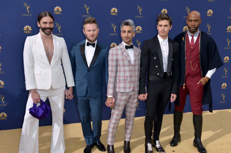 Jonathan Van Ness, Bobby Berk, Tan France, Antoni Porowski and Karamo Brown, from left or right, attend the Primetime Emmy Awards in 2018. File Photo by Christine Chew/UPI