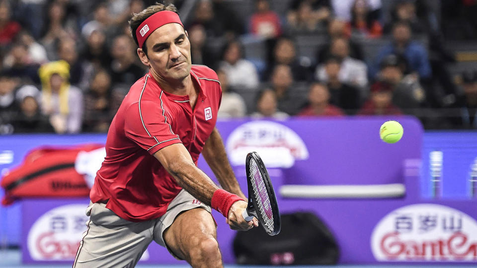 Roger Federer, pictured here in action in China in 2019.