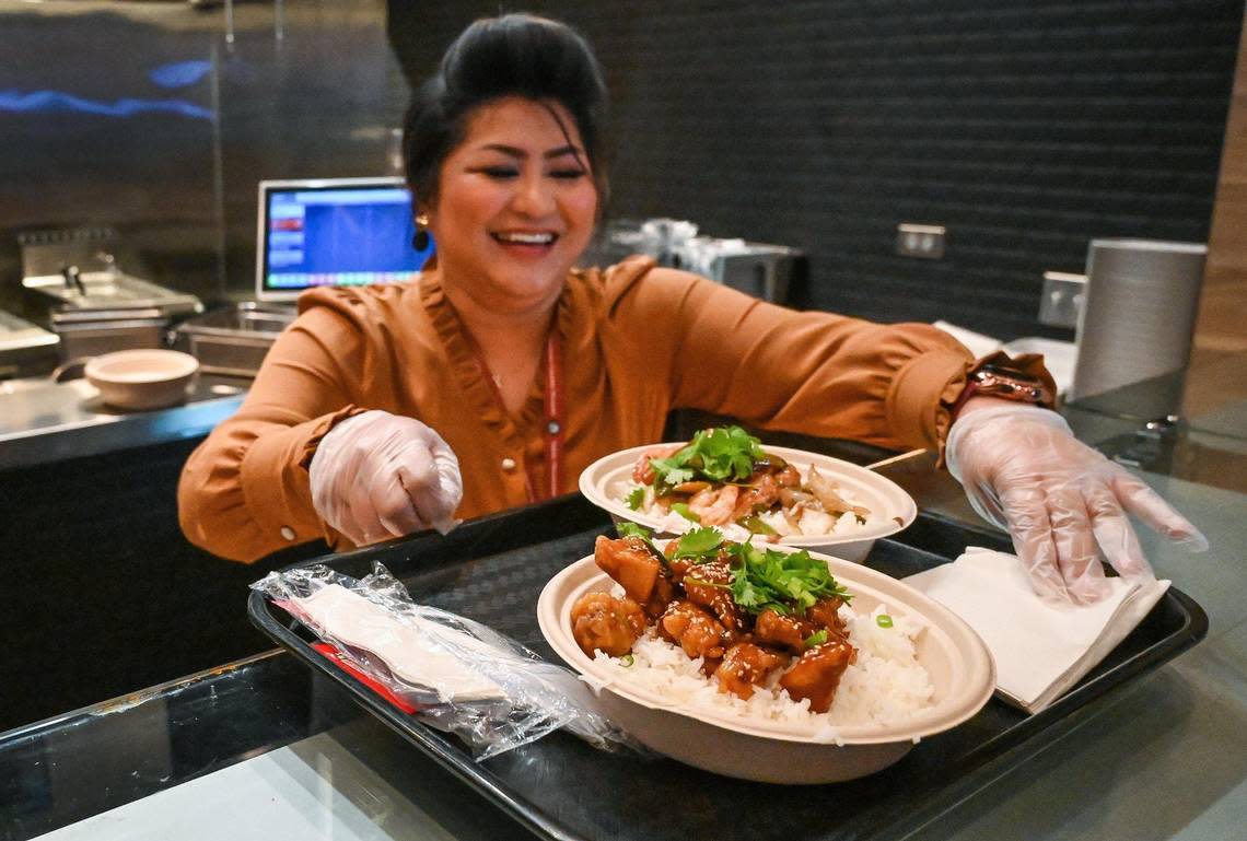 Teriyaki bowls are served up at Twisted Noodle, one of four different dining options in the food court at the new Table Mountain Casino.
