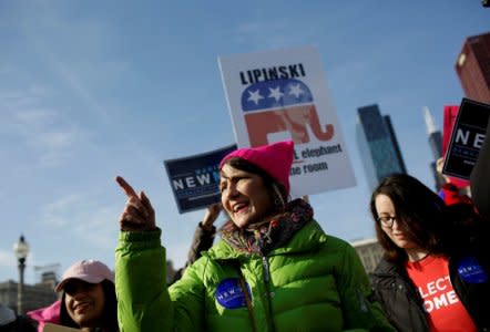 FILE PHOTO: Illinois' 3rd Congressional District candidate for Congress, Marie Newman, attends the Women's March in Chicago, Illinois, U.S., January 20, 2018. Picture taken January 20, 2018. REUTERS/Joshua Lott