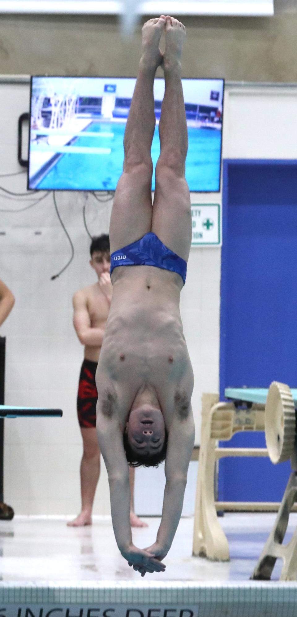 Luke Leale of Suffern competes in the Section 1 Diving championships at Purchase College Feb. 8, 2024.
