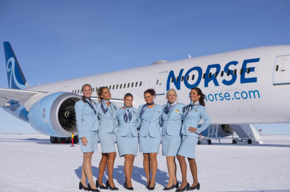 A Boeing 787 Dreamliner and its Norse Atlantic Airways flight crew is pictured on an icy runway in a remote part Antarctica on Nov. 15, 2023. It is the largest plane to touch down on the frigid continent.