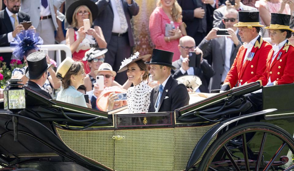 The Duchess of Cambridge and Prince William arrived by carriage to the fifth and final dat of Royal Ascot. (Getty Images)