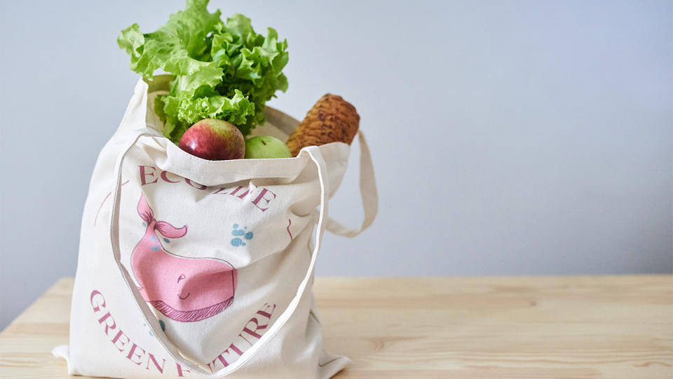 canvas grocery bag on kitchen counter: dirtiest places in the house