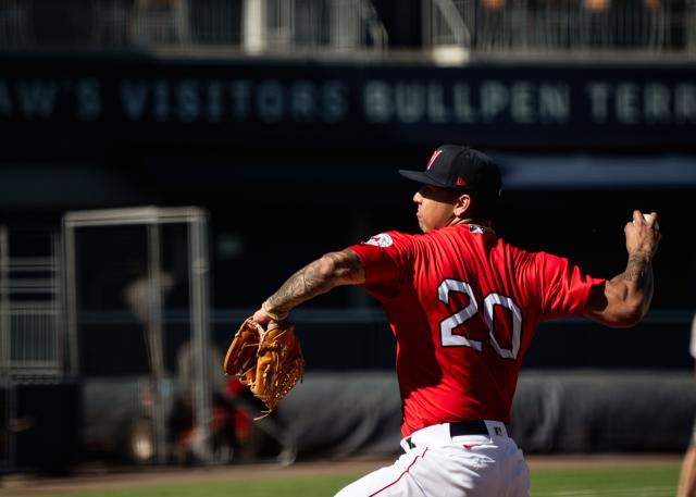 Worcester Red Sox RHP Bryan Mata throws a pitch during game 1 of a