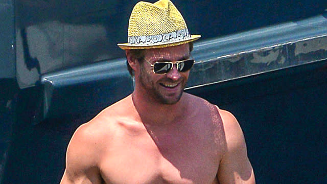 Is this a still of <strong>Chris Hemsworth</strong> in <em>Magic Mike 3XL: Return to Waterworld</em>? GSI Media <strong> WATCH: Aww! Chris & Elsa’s daughter met Prince Harry and it was adorable</strong> Nah, it’s just our very own God of Thunder on a paddle board in France! Look how jovial he is to be there! Hemsworth was vacationing off the Island of Corsica over the Fourth of July weekend and appears to have been shirtless basically the whole time. GSI Media Not that we’re complaining. Hemsworth was with his wife, <strong>Elsa Pataky </strong>though. GSI Media Who is like the most gorgeous woman in the entire world and could kick our ass for saying this -- watch her in the <em>Fast and Furious</em> movies, she’s basically about as buff as The Rock -- but she’s kind of ruining this fantasy for us. GSI Media Much better. If he weren’t already Thor, he’d basically be IRL Aquaman. <strong> NEWS: Find out who Hemsworth is playing in the all-female ‘Ghostbusters’</strong> Anyway, before their trip to France, Hemsworth and Pataky had been traveling around Europe with Oceana, with which Pataky serves as an ambassador. Here is a video from their trip to Malta. (Spoiler alert: He’s not shirtless, so do with that information what you will.) Now, find out about the “trip from hell” Hemsworth took with his three kids: