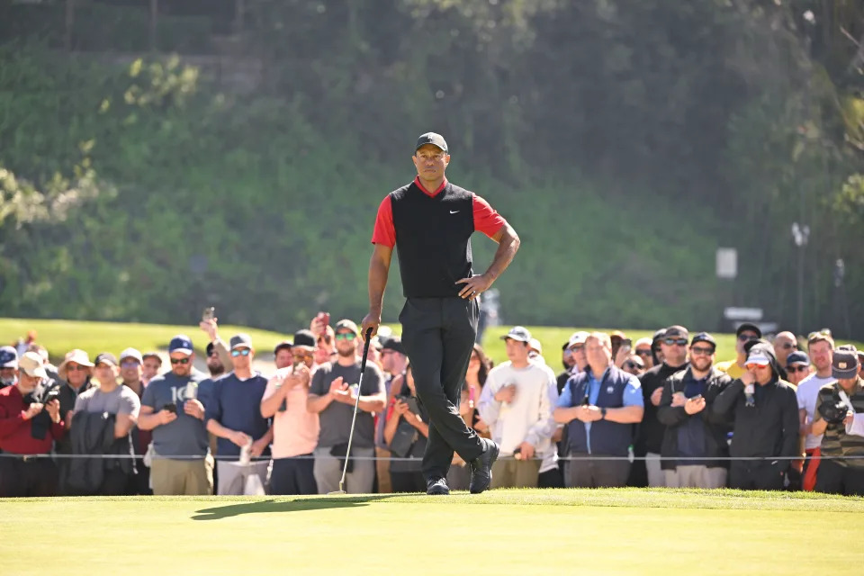 Tiger Woods (pictured) stands on the 16th green during the final round of The Genesis Invitational.