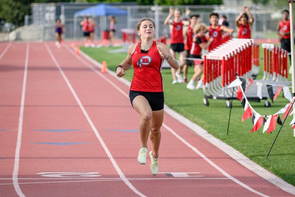 Ripon's Jenna Skavdahl runs in a race during one of the Indians' track meets during the 2023-24 season.