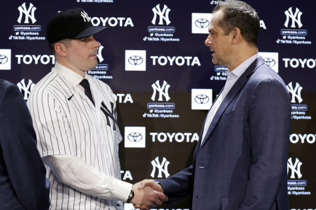 Carlos Rodon's wife Ashley beams by his side at Yankees intro