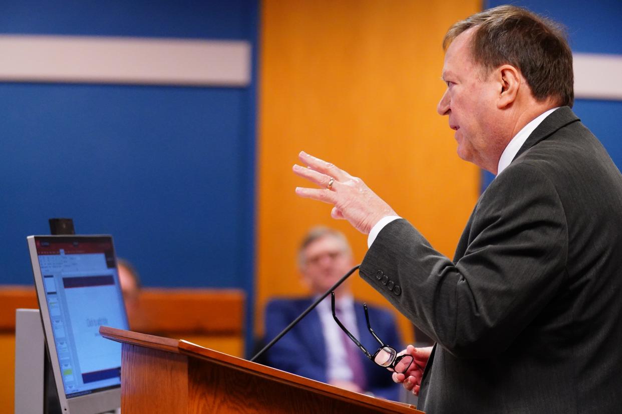 Craig Gillen, attorney for co-defendant David Shafer, speaks during a hearing in the 2020 Georgia election interference case at the Fulton County Courthouse on Dec. 1, 2023 in Atlanta, Georgia. Former President Trump and several co-defendants have all filed multiple motions to quash some or all the indictments against them.