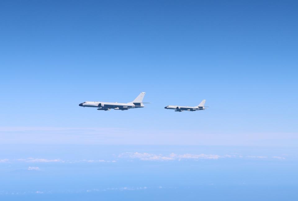 Warplanes of the Eastern Theater Command of the Chinese People's Liberation Army PLA conduct operations during joint combat training exercises around the Taiwan Island, Aug. 7, 2022. The Eastern Theater Command continued its joint combat training exercises as scheduled on Sunday in the waters and airspace around the Taiwan Island.   The focus on Sunday was set on testing the capabilities of using joint fires to strike land targets and striking long-range air targets. (Photo by Xu Shaodu/Xinhua via Getty Images)