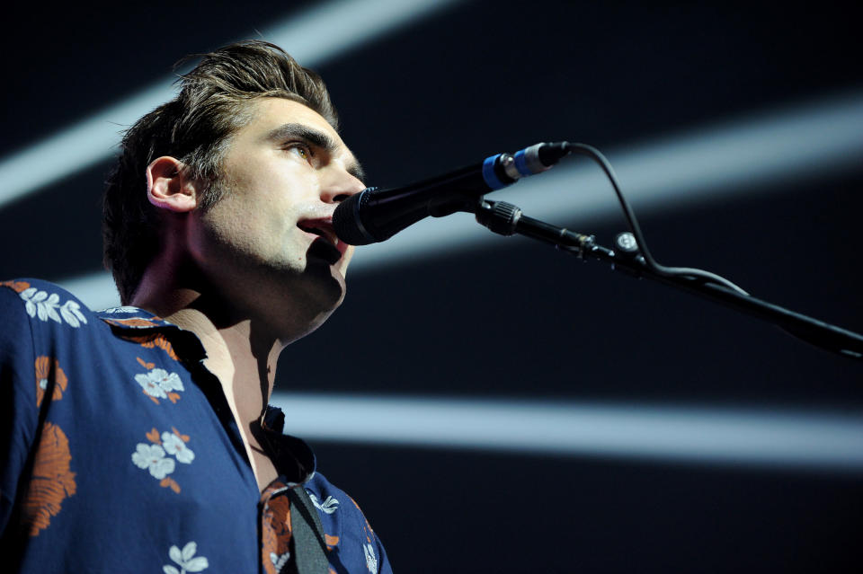 MANCHESTER, ENGLAND - MARCH 28: Charlie Simpson of Busted performs on stage at Manchester Arena on March 28, 2019 in Manchester, England. (Photo by Shirlaine Forrest/WireImage)