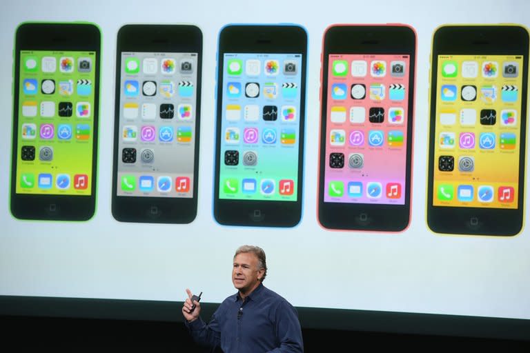 Apple Senior Vice President of Worldwide Marketing at Phil Schiller speaks about the new iPhone 5C during an Apple product announcement at the Apple campus on September 10, 2013 in Cupertino, California