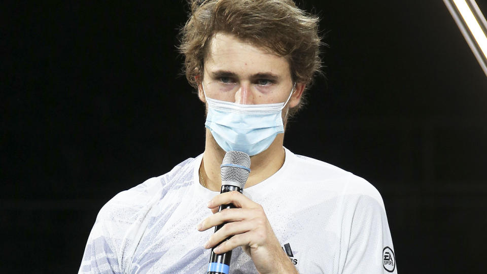 Alexander Zverev, pictured here speaking after the Paris Masters final.