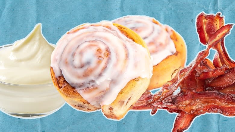 Cinnamon rolls with bacon cream