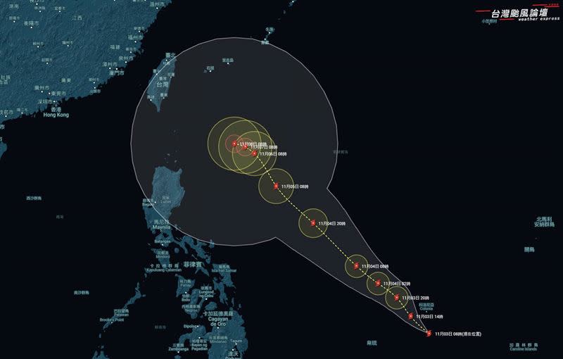 氣象粉專也表示，「銀杏」颱風預計下週後期抵達台灣東南方時，可能會出現停滯打轉的情況。（圖／翻攝自台灣颱風論壇｜天氣特急 臉書）