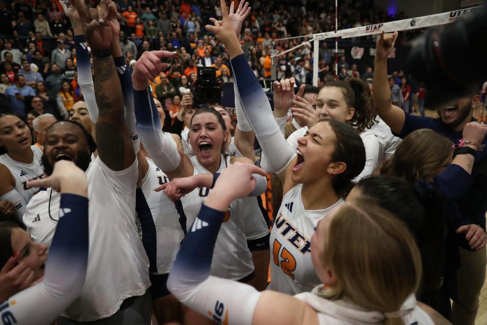 The Miners defeat Clemson in the quarterfinal round of the National Invitational Volleyball Championship, winning 3 out of 4 sets in front of a sold-out Memorial Gym crowd.