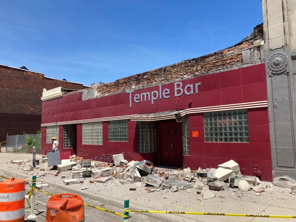 The front facade of Temple Bar collapsed the morning of Friday May 24, 2024.