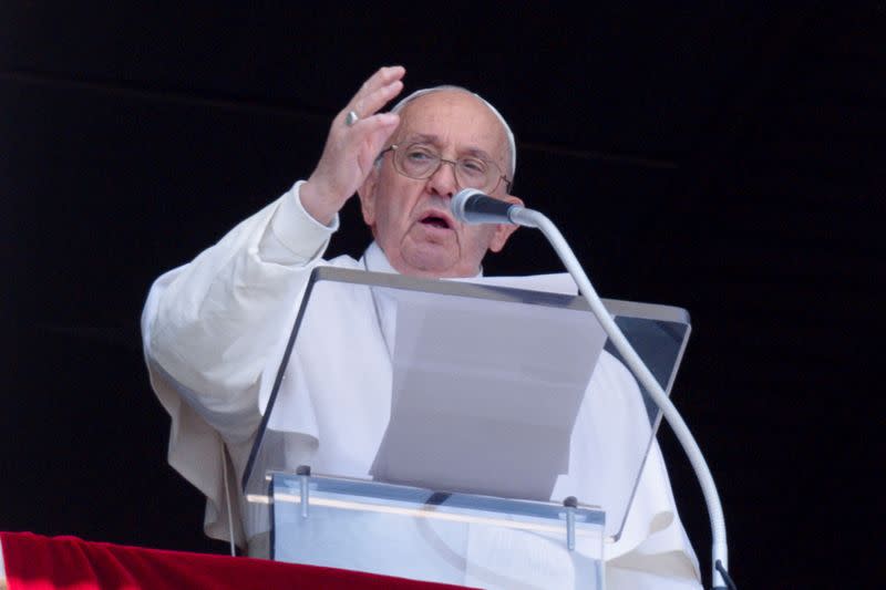 Pope Francis leads the Regina Caeli prayer at the Vatican