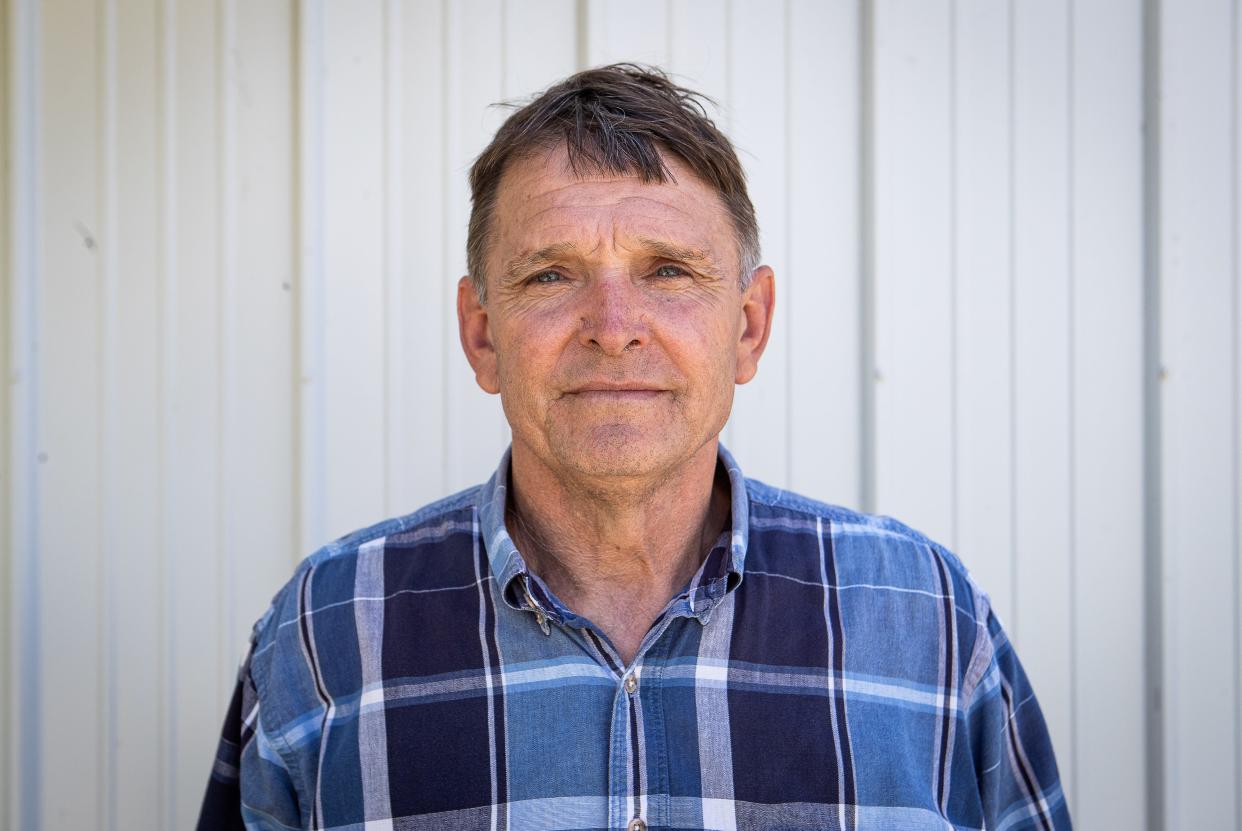 Republican candidate Ed Gallrein poses for a photo at the Gallrein farm in Shelbyville, Ky. Gallrein is running against Aaron Reed and incumbent Sen. Adrienne Southworth in the 2024 primary election for Kentucky State Senate District 7.