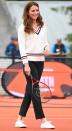 <p>Kate played a match with some school children in Scotland at the Craiglockhart Tennis Centre in Edinburgh as part of the Lawn Tennis Association's youth program.</p>