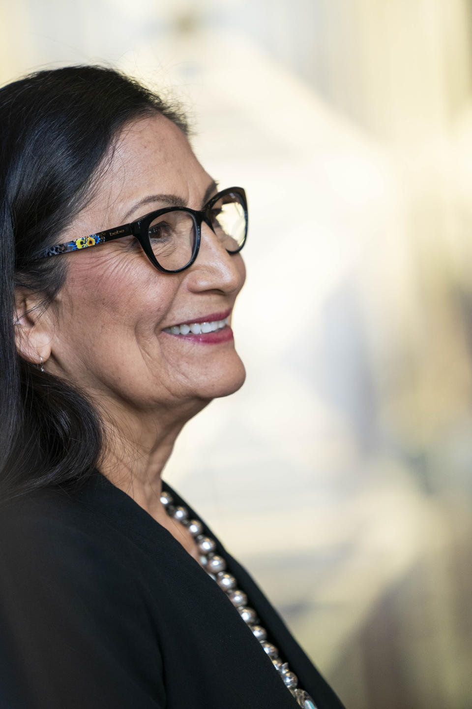 Rep. Debra Haaland, D-N.M., testifies before a Senate Committee on Energy and Natural Resources hearing on her nomination to be Secretary of the Interior on Capitol Hill in Washington, Wednesday, Feb. 24, 2021. (Sarah Silbiger/Pool via AP)