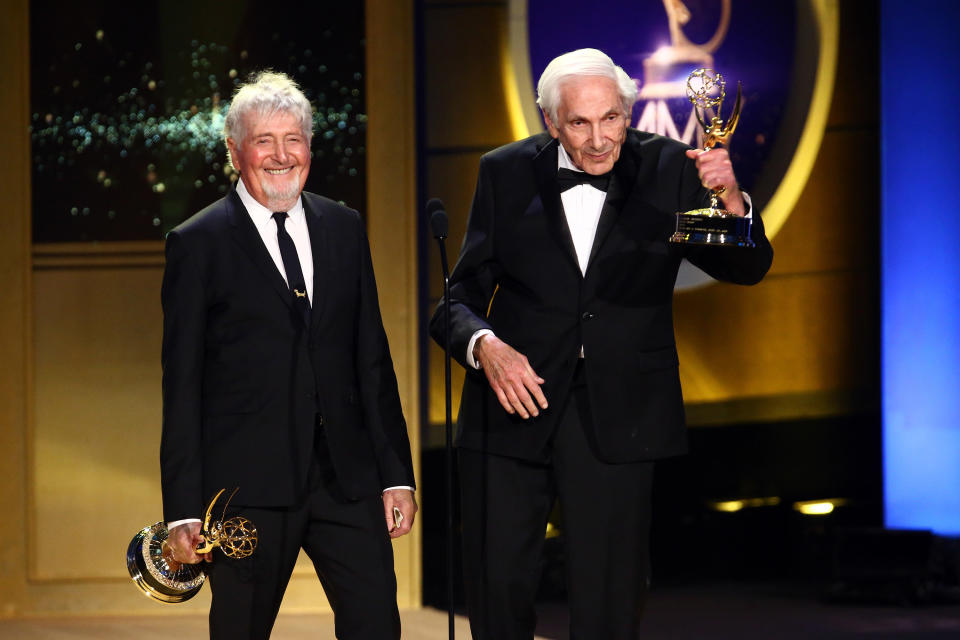 PASADENA, CA - APRIL 27:  Sid Krofft and Marty Krofft on stage during the 45th Annual Daytime Creative Arts Emmy Awards at Pasadena Civic Auditorium on April 27, 2018 in Pasadena, California.  (Photo by Tommaso Boddi/Getty Images,)