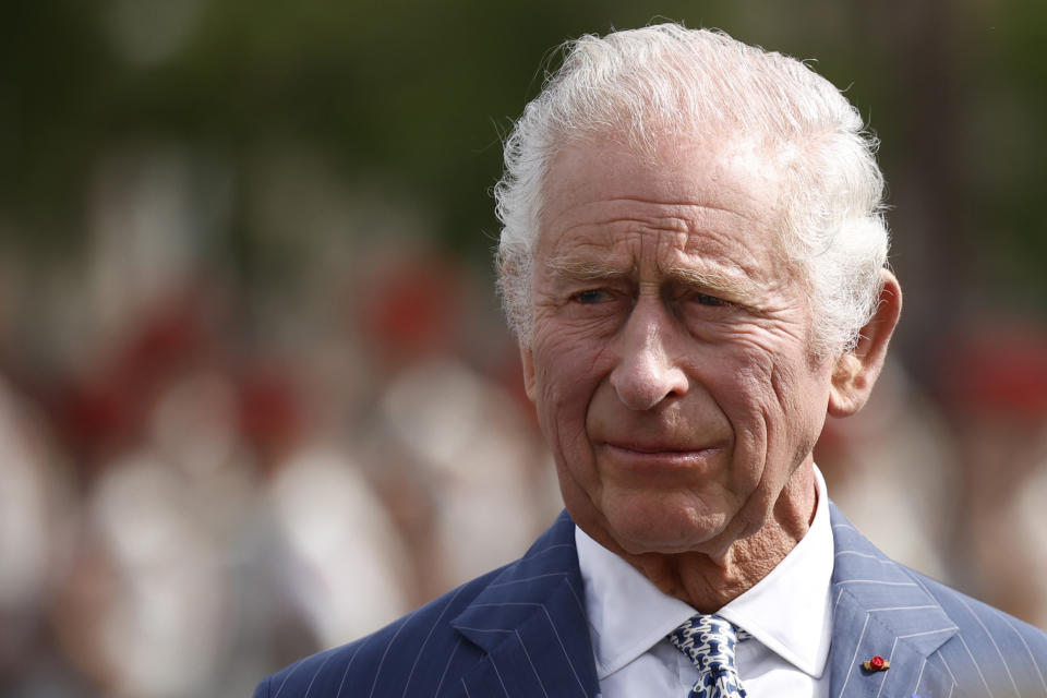 FILE - Britain's King Charles III attends a ceremony at the Arc de Triomphe in Paris, Wednesday, Sept. 20, 2023. King Charles III was admitted to a private London hospital on Friday, Jan. 26, 2024, to undergo a “corrective procedure” for an enlarged prostate, Buckingham Place said. (Yoan Valat, Pool via AP, File)