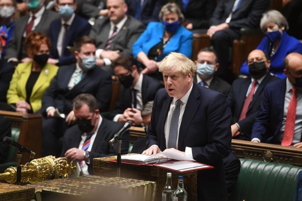 Boris Johnson told MPs he had been at a ‘bring your own booze’ No 10 drinks party in May 2020 but thought it was a work event (UK Parliament/Jessica Taylor/PA) (PA Media)