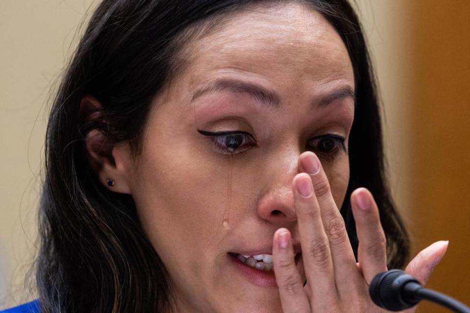 Ana Nunez, former coordinator of business development and client service and account executive for the Washington Football Team, testifies during a House Oversight and Reform Committee hearing on sexual harassment in the workplace inside Snyder’s organization.