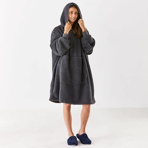 Adairs's $89.99 hooded blanket looks very comfy thanks to its teddy style. Photo: Adairs
