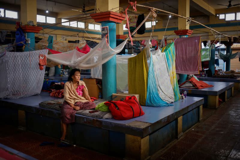 A displaced Meitei woman takes shelter at a relief camp in Moirang town