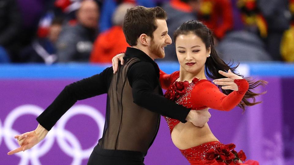 <p>Yura Min and Alexander Gamelin of Korea persevered in the ice dance event despite suffering a wardrobe malfunction.</p>